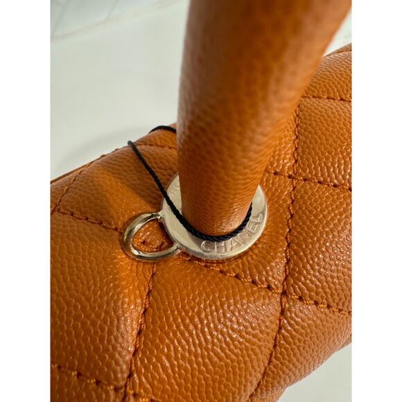 Chanel 21A Caramel Brown Caviar Mini Small Coco Handle CC Quilted Chain Flap Bag - Picture 10 of 16